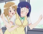  animated animated_gif blue_hair blush breast_grab breasts grabbing momioka_risa sairenji_haruna school_uniform to_love-ru 