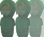  belt blonde_hair blue_eyes hat horror_(theme) link lowres male_focus moromiso_(miara427) pointy_ears shirt simple_background smile solo standing statue the_legend_of_zelda the_legend_of_zelda:_majora's_mask white_background 