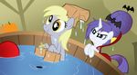  bat blonde_hair blue_eyes cape chain costume derpy_hooves_(mlp) duo equine female feral friendship_is_magic hair horn horse mammal my_little_pony paper_bag plug pony pumpkin rarity_(mlp) unicorn water wet will_draw_for_food willdrawforfood1 yellow_eyes 
