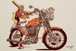  bad_id bad_pixiv_id baseball_bat belt cellphone devil_guts earphones engine exhaust ground_vehicle helmet motor_vehicle motorcycle original phone pointy_ears shoes sneakers tattoo wristband 