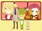  1girl akizuno aquarion_(series) aquarion_evol bad_id bad_pixiv_id blonde_hair blush closed_eyes coat doll dress gloves gradient_hair green_eyes hair_ornament jin_musou multicolored_hair orange_hair purple_eyes purple_hair short_hair smile stuffed_animal stuffed_toy tama_(aquarion) yunoha_thrul 