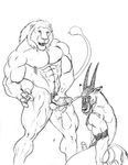  balls black_and_white cum cum_on_face duo erection feline gay lion male mammal monochrome muscles orgasm penis sudonym 