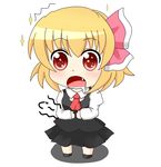  ascot b.leaf blonde_hair blush chibi drooling fang hair_ribbon hands_on_own_stomach hungry open_mouth red_eyes ribbon rumia shirt short_hair skirt skirt_set solo sparkle stomach_growling touhou vest 