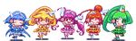  animated animated_gif aoki_reika arm_up blue_skirt bow cctko chibi closed_eyes cure_beauty cure_happy cure_march cure_peace cure_sunny dancing full_body green_skirt hair_flaps happy hino_akane_(smile_precure!) hoshizora_miyuki kise_yayoi midorikawa_nao multiple_girls one_eye_closed orange_skirt pink_bow pink_skirt pixel_art precure skirt smile smile_precure! transparent_background yay!_yay!_yay! yellow_bow yellow_skirt 