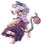  1girl animal_ears basket capelet gem grey_hair jewelry looking_back mouse_ears mouse_tail nazrin necklace open_mouth red_eyes shirt short_hair skirt skirt_set solo tail tail_hold touhou vest yunuki_uta 