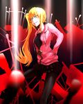  bad_id bad_pixiv_id blonde_hair doughnut food long_hair monogatari_(series) older oota_takeshi oshino_shinobu pantyhose side_ponytail solo teenage yellow_eyes 