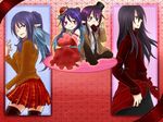  bare_shoulders black_hair blue_hair blush breasts coat dress hat heart judith pirple_eyes pointy_ears purple_eyes purple_hair skirt tales_of_(series) tales_of_vesperia thighhighs yuri_lowell 