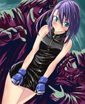  blue_hair blush brass_knuckles dress fingerless_gloves gloves kaeru_(kaerism) original ruri_(kaeru314) short_hair weapon zipper 