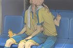  bad_id bad_pixiv_id bottle brown_hair hand_on_leg holding inazuma_eleven_(series) inazuma_eleven_go kirino_ranmaru kiss male_focus multiple_boys pink_hair raimon raimon_soccer_uniform shindou_takuto shorts sii_41 sitting soccer_uniform sportswear towel twintails water_bottle yaoi 