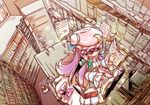  book bookshelf crescent fifiruu floating hat library long_hair multiple_girls paper patchouli_knowledge purple_eyes purple_hair reading room touhou very_long_hair voile 