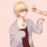  bad_id bad_pixiv_id barnaby_brooks_jr blonde_hair glasses green_eyes jewelry male_focus poco24 red-framed_eyewear ring sleeves_past_wrists solo tiger_&amp;_bunny 