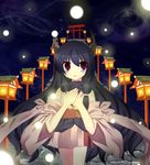  bad_id bad_pixiv_id black_hair hands_on_own_chest horns japanese_clothes kimono lantern light_smile naga_(staygarden) purple_eyes ryuujin_naga sizu_ruri solo torii yukata 