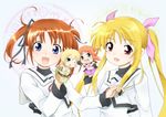  animal_ears arf bad_id bad_pixiv_id belt blonde_hair blush bow brown_hair buckle cape character_doll chibi familiar fangs fate_testarossa forehead_jewel green_eyes hair_bow hair_ribbon hand_puppet kamiyubi_saro long_hair long_sleeves lyrical_nanoha magic_circle magical_boy magical_girl mahou_shoujo_lyrical_nanoha mahou_shoujo_lyrical_nanoha_a's midriff multiple_girls one_eye_closed open_mouth orange_hair punching puppet purple_eyes red_eyes red_hair ribbon school_uniform seishou_elementary_school_uniform short_hair short_twintails smile takamachi_nanoha twintails wolf_ears yuuno_scrya 