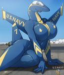  absurd_res aeromorph aircraft airplane aliasing anthro anthrofied big_breasts bipedal blue blue_angels blue_body blue_eyes breasts cement digital_media_(art) f/a-18_hornet female full-length_portrait hi_res huge_breasts living_aircraft living_machine looking_at_viewer markings metal military navy outside pose sitting smile solo thighs walter_sache what_has_science_done wings yellow yellow_markings yokozuwari 