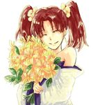  bouquet closed_eyes flower fractale holding nessa niina_(ando27) red_hair smile solo twintails 