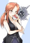  bare_shoulders breasts cleavage cloyster elite_four glasses kanna_(pokemon) large_breasts ootori_masatsuna poke_ball pokeball pokemon red_eyes red_hair 