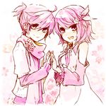  1girl alternate_color alternate_hair_color brother_and_sister himetachibana kagamine_len kagamine_rin pink_hair sakura_len sakura_rin scarf siblings vocaloid 