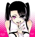  1girl arrancar bad_id black_hair black_nails bleach deleted_pixiv_user koto_(644863) loly_aivirrne long_hair nail_polish open_mouth pink_eyes pixiv_user_id_(644863) skull sleeveless solo twintails 