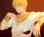 alcohol bad_id bad_pixiv_id blonde_hair bracelet casual couch cup drinking_glass earrings enu_(oji143) fate/zero fate_(series) gilgamesh jewelry male_focus necklace red_eyes slit_pupils solo v-neck wine wine_glass 