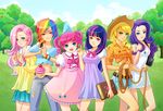  applejack bag blonde_hair blue_eyes cowboy_hat cupcake denim denim_shorts dress drill_hair earrings elise_trinh fluttershy food freckles green_eyes hair_ornament hairclip hat jewelry lasso long_hair low-tied_long_hair multicolored multicolored_hair multiple_girls my_little_pony my_little_pony_friendship_is_magic party_hat personification pink_eyes pink_hair pinkie_pie purple_eyes purple_hair rainbow_dash rainbow_hair rarity shorts shoulder_bag streaked_hair twilight_sparkle twin_drills twintails 