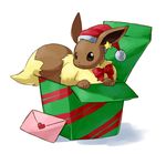  eevee gift good_frog hat nintendo no_humans pokemon present santa_hat simple_background 