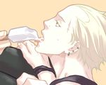  bad_id bad_pixiv_id barbell_piercing blonde_hair ear_piercing earrings food jewelry looking_away male_focus mat070 persona persona_4 piercing popsicle scar sexually_suggestive shirt sitting sleeveless sleeveless_shirt solo tatsumi_kanji 