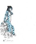  ace_stryker bed black_hair blue_eyes blue_fur breasts dreadlocks ears_pinned_back feline female fur hair leopard mammal neck_rub nipples nude plain_background sheet snow_leopard solo whiskers white_background 