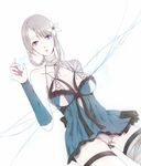  bandages belt bow braid breasts elbow_gloves flower frills fuji_(shugoi) gloves hair_ornament highres kaine_(nier) large_breasts lingerie negligee nier nier_(series) panties purple_eyes ribbon short_hair silver_hair solo thigh_strap thighhighs underwear white_hair white_panties 