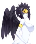  black_hair black_wings breasts duel_monster fabled_grimro green_eyes large_breasts looking_at_viewer monster_girl naturalton nipples nude pointy_ears wings yuu-gi-ou yuu-gi-ou_duel_monsters 