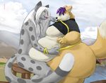  anthro bottomless clothed clothing duo gillpanda half-dressed male measuring moobs morbidly_obese obese overweight sitting wardrobe_malfunction 