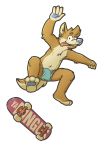  briefs canine clothing dingo dingostuff ear_piercing fur hair_tuft heyitscousindave male mammal orange_fur piercing simple_background skateboard tongue tongue_out underwear white_background 