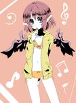  animal_ears bad_id bad_pixiv_id bikini candy casual contemporary earrings food grey_eyes hand_on_thigh highres hood hoodie jewelry lollipop musical_note mystia_lorelei navel no_hat no_headwear pale_skin pink_hair short_hair silver_eyes sketch solo swimsuit touhou urimono wings zipper 