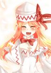  ^_^ blush bow capelet closed_eyes hat lily_white long_hair open_mouth orange_hair smile solo takorice touhou wide_sleeves 