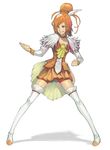  bad_id bad_pixiv_id boots choker cure_sunny dress fighting_stance full_body green_hair grin hair_ornament hidezi highres hino_akane_(smile_precure!) orange_(color) orange_choker orange_hair orange_skirt precure red_shorts ribbon_choker shorts simple_background skirt smile smile_precure! solo thigh_boots thighhighs white_background 