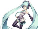 aqua_eyes aqua_hair bad_id bad_pixiv_id bare_shoulders detached_sleeves hatsune_miku headset long_hair nakasaki_hydra necktie simple_background skirt solo thighhighs twintails very_long_hair vocaloid white_background 