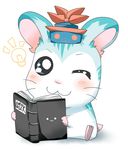  :3 blue_eyes blush book hamster hamtaro hat kamishirasawa_keine light_bulb one_eye_closed rebecca_(keinelove) solo touhou 