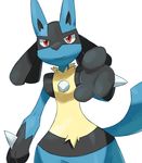  canine good_frog hand looking_at_viewer lucario mammal nintendo no_humans paws plain_background pok&#233;mon pokemon reaching red_eyes simple_background smile solo spikes video_games white_background 