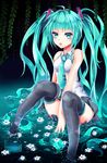  aqua_eyes aqua_hair boots hatsune_miku highres icuruninsolo long_hair necktie open_mouth partially_submerged sitting skirt solo thigh_boots thighhighs twintails very_long_hair vocaloid water wet wet_clothes 