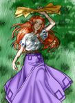  closed_eyes grass long_hair long_skirt malon pointy_ears red_hair sarah_quillian skirt sleeping solo the_legend_of_zelda the_legend_of_zelda:_ocarina_of_time tunic 