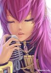  artist_name character_name closed_eyes holding lips long_hair madyy megurine_luka microphone pink_hair solo vocaloid 