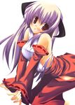  artist_request blush detached_sleeves hakama hanyuu higurashi_no_naku_koro_ni japanese_clothes long_hair purple_eyes purple_hair red_hakama solo 