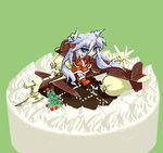  aircraft airplane cake christmas food in_food lowres minigirl mof mof's_silver_haired_twintailed_girl oekaki original pastry santa_costume silver_hair solo 
