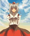  animal_ears asagi_(xeelee) hat inubashiri_momiji long_skirt short_hair skirt solo tokin_hat touhou white_hair wolf_ears 