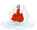  bad_id bad_pixiv_id barefoot feet flower ofuro_mantarou older pointy_ears remilia_scarlet rose skirt skirt_hold smile solo touhou water wings 