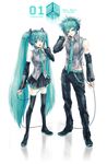  1girl bad_id bad_pixiv_id boots detached_sleeves dual_persona genderswap genderswap_(ftm) green_hair hatsune_miku hatsune_mikuo long_hair necktie pants stecky thigh_boots thighhighs twintails vocaloid 