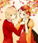  aki_minoriko aki_shizuha autumn hair_ornament hat leaf leaf_hair_ornament multiple_girls ruit short_hair siblings sisters touhou 