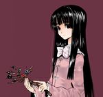  black_hair bow bowtie branch hands houraisan_kaguya jeweled_branch_of_hourai light_smile long_hair red_eyes simple_background solo touhou yaten 