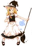  blonde_hair braid broom hat kirisame_marisa marupeke one_eye_closed solo touhou witch_hat 