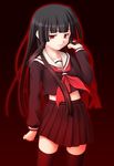  bangs black_hair black_serafuku black_skirt blunt_bangs enma_ai hime_cut jigoku_shoujo long_hair nekomori red_eyes school_uniform serafuku skirt solo thighhighs zettai_ryouiki 