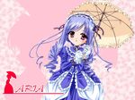  aria_(sister_princess) artist_request blue_hair blush bow character_name dress drill_hair frills gloves hairband lolita_fashion lolita_hairband long_hair parasol pink_eyes ribbon silhouette sister_princess smile solo twin_drills twintails umbrella wallpaper 